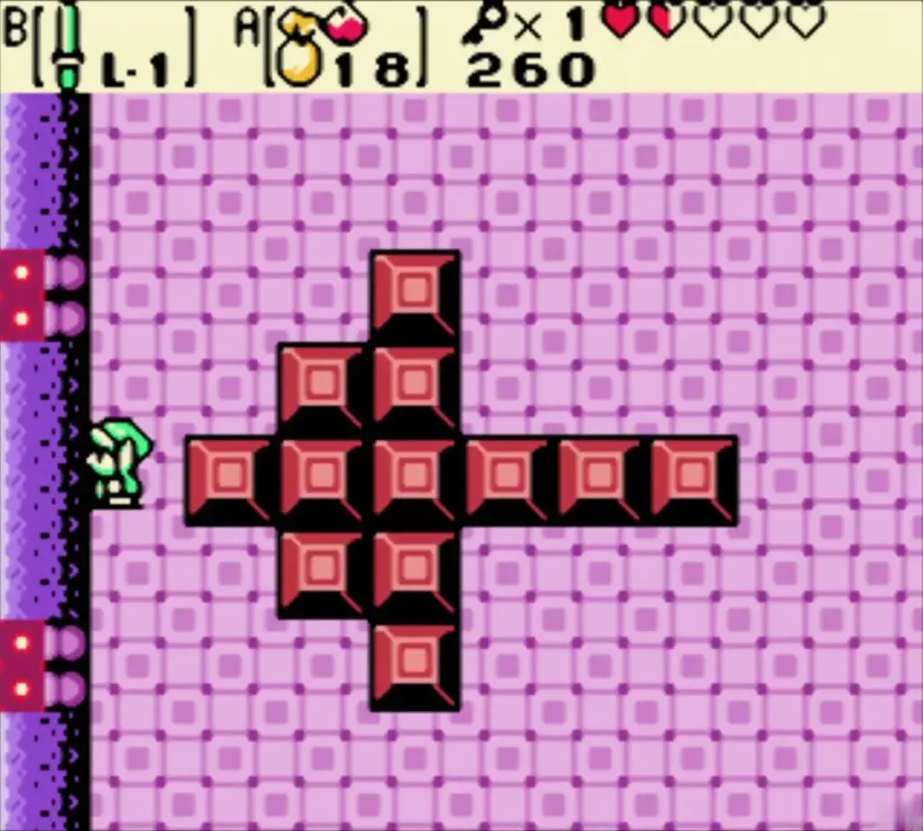 The block pattern on the floor forming an arrow toward the west wall The block pattern on the floor forming an arrow toward the west wall