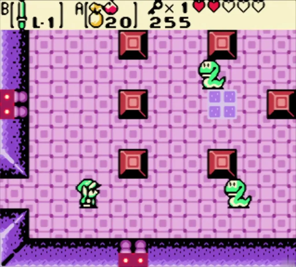 Link facing two Ropes in the room with the block puzzle Link facing two Ropes in the room with the block puzzle