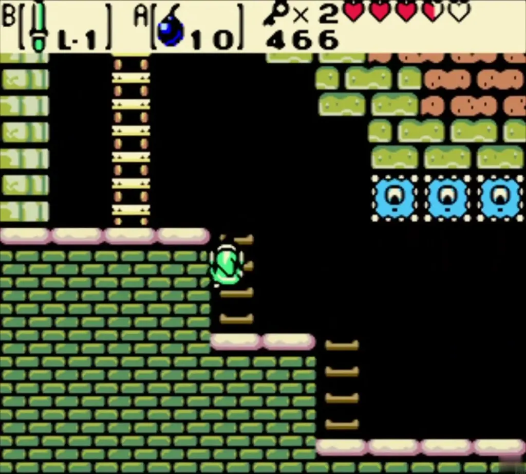 Link climbing the ladder at the end of the Thwomp room Link climbing the ladder at the end of the Thwomp room