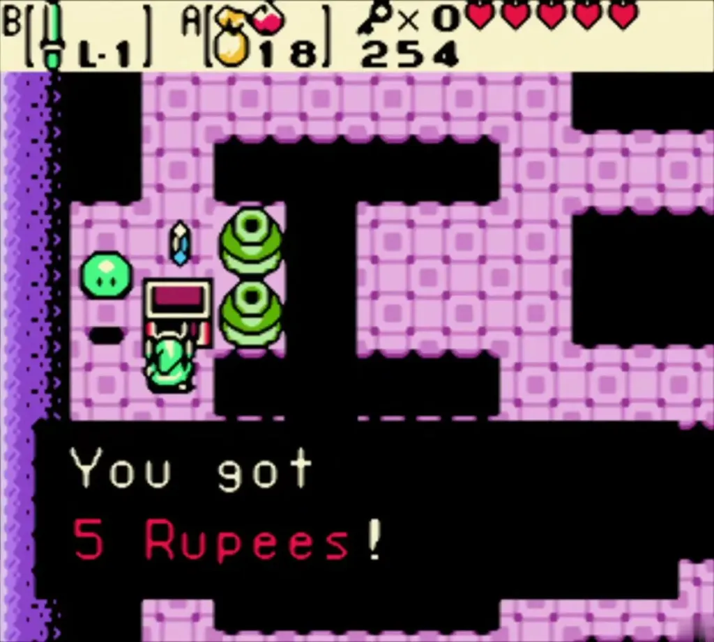 Link opening the small chest in the west alcove with the You got 5 Rupees message shown Link opening the small chest in the west alcove with the You got 5 Rupees message shown