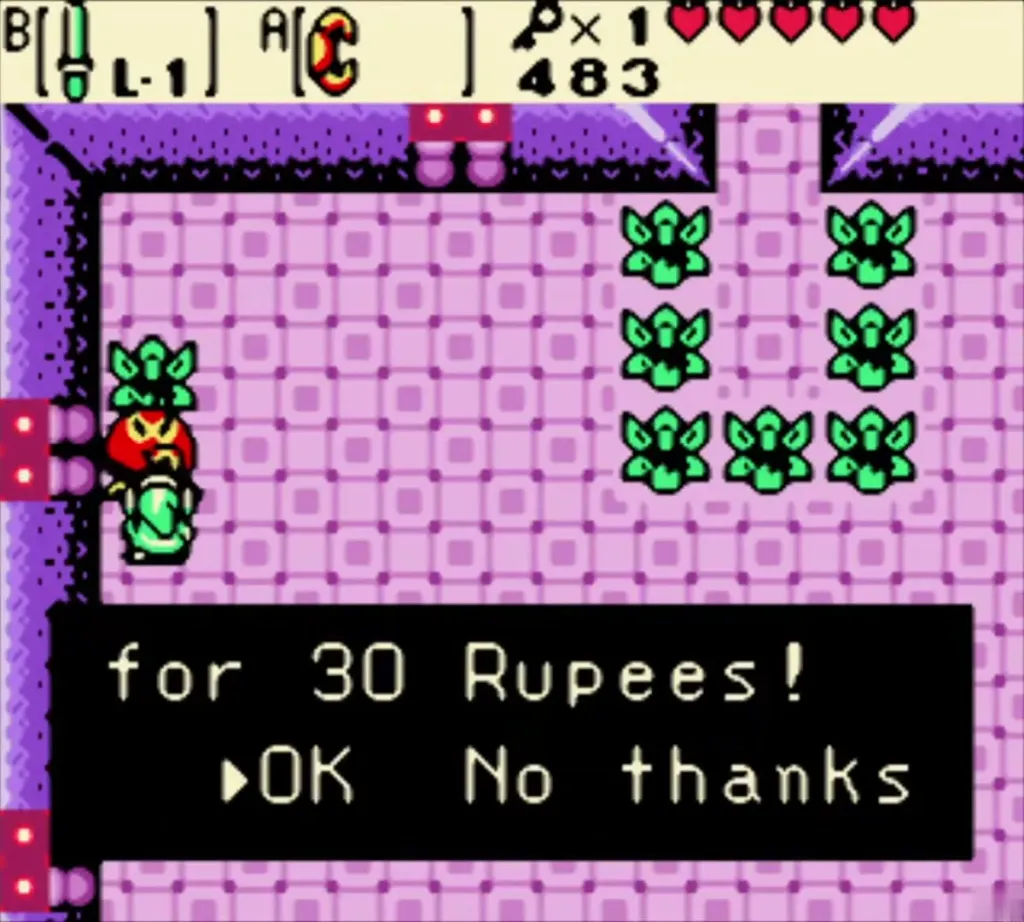 The merchant offering Bombs for 30 Rupees with OK and No thanks The merchant offering Bombs for 30 Rupees with OK and No thanks
