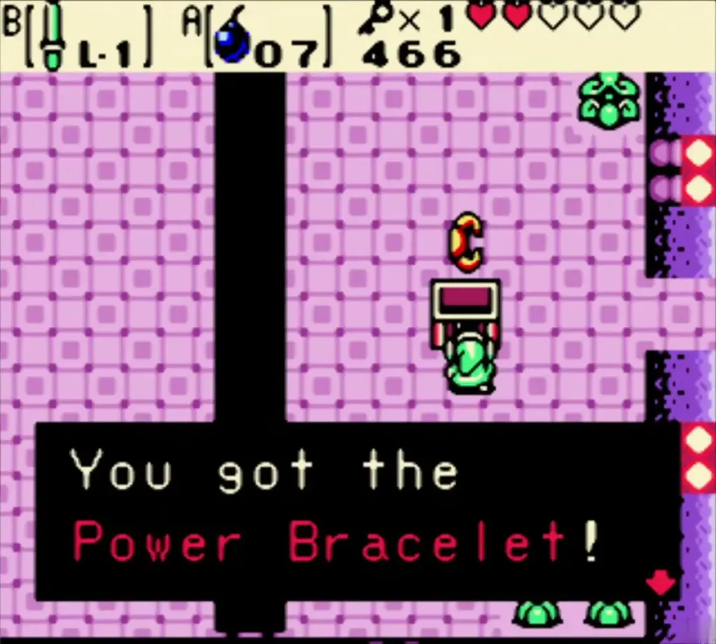 Link holding up the Power Bracelet with the You got the Power Bracelet message Link holding up the Power Bracelet with the You got the Power Bracelet message