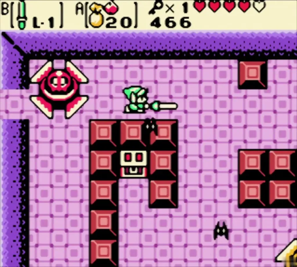 Link near the middle chest as the red giant Blade Trap circles its island Link near the middle chest as the red giant Blade Trap circles its island