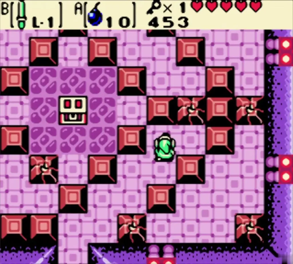 The round block room with the Small Key chest on the purple platform The round block room with the Small Key chest on the purple platform