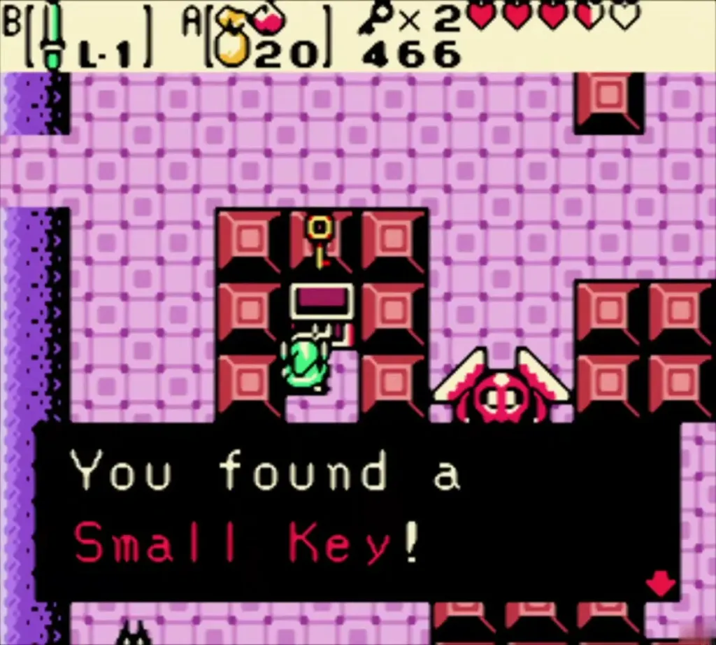 Link holding up the Small Key with the You found a Small Key message Link holding up the Small Key with the You found a Small Key message