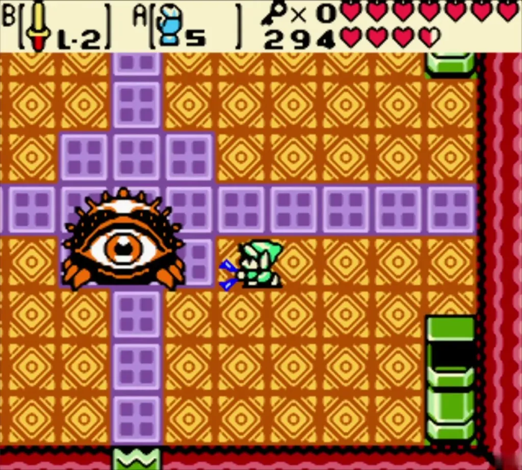 Link facing the spiky eye-shaped boss in the diamond-floor room