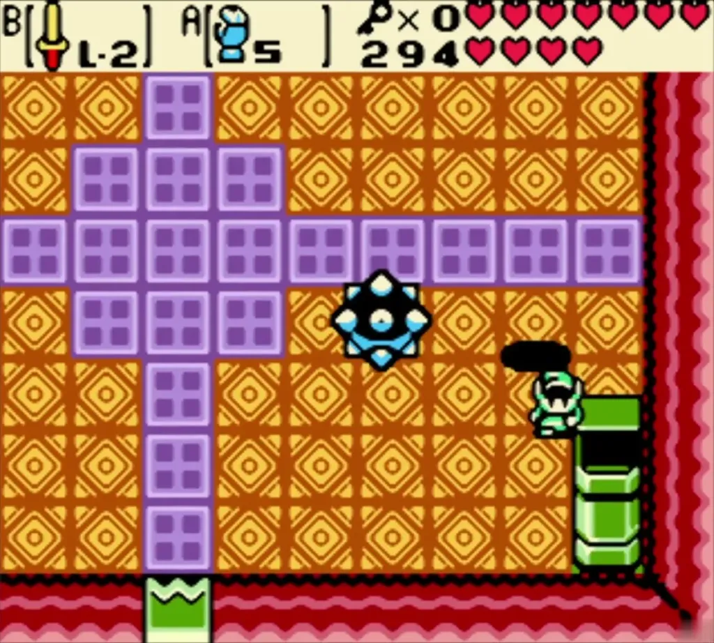 Spiked ball on the diamond-patterned floor of the Digdogger room