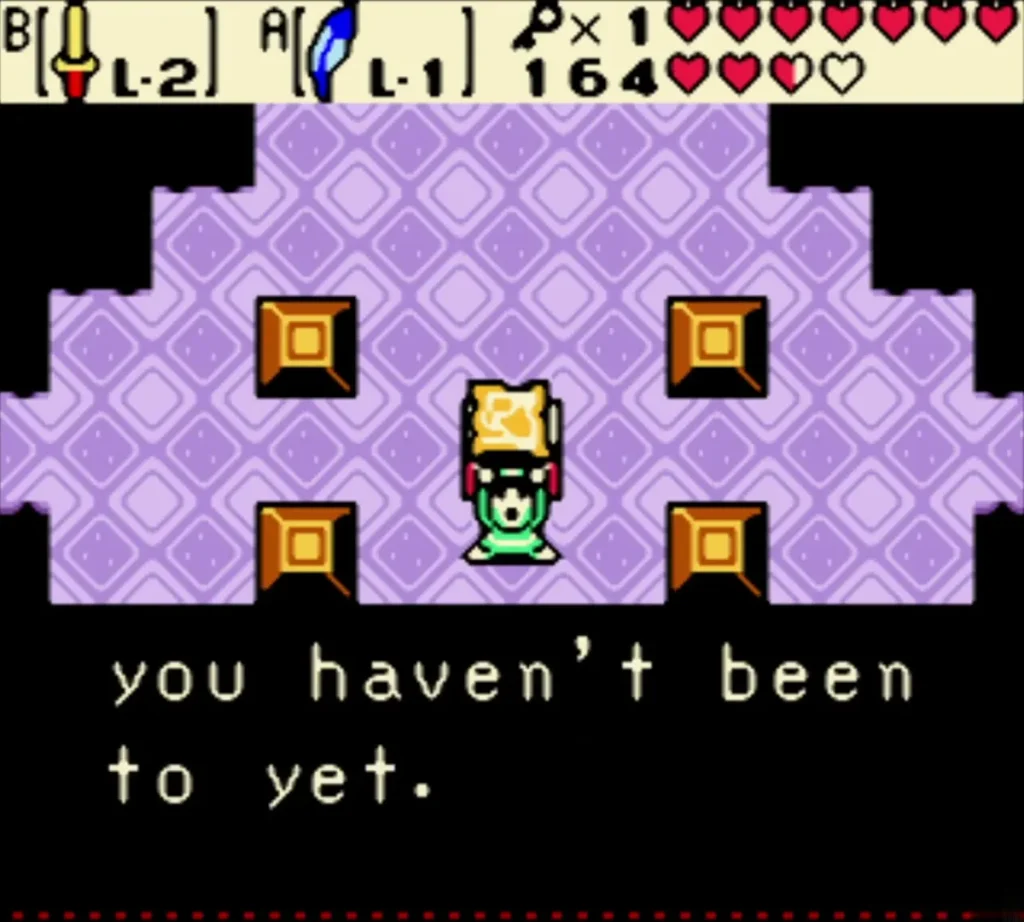 Dungeon Map item-get message box fully typed over Link in the hexagonal room