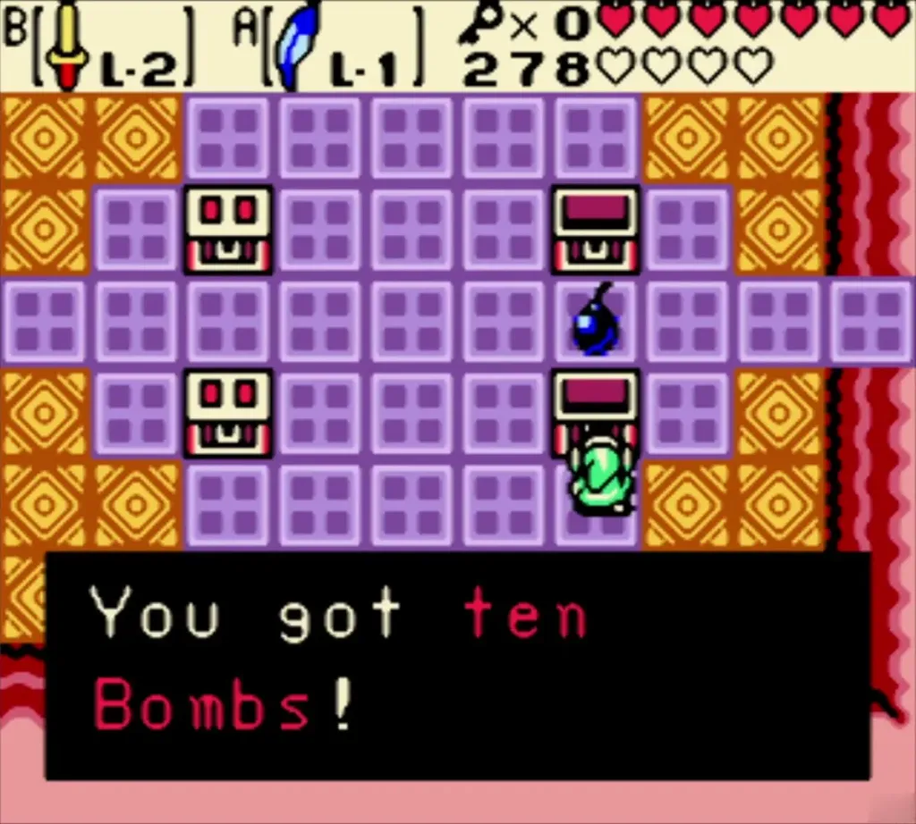 You got ten Bombs message box in the knight room chests