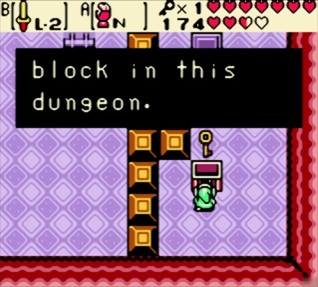 Small Key message box completed in the pit room, with the key floating above the chest