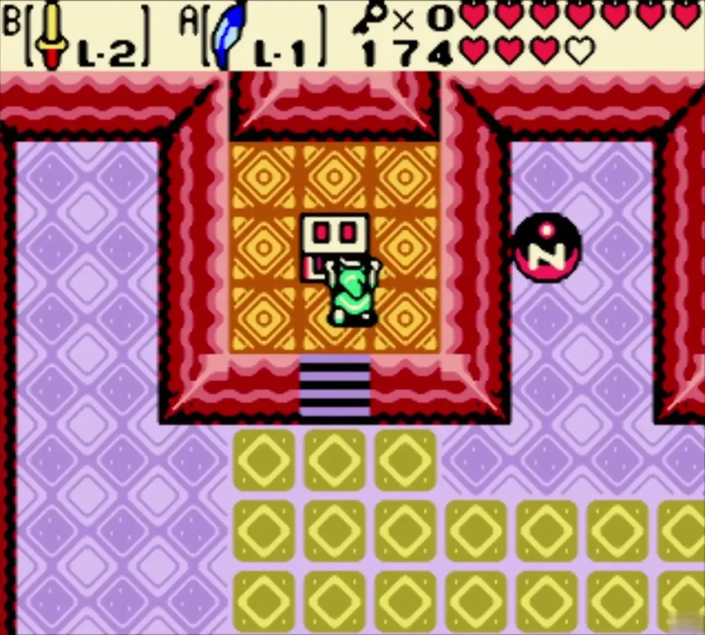 Link approaching the orange-mat alcove in the yellow-tile room