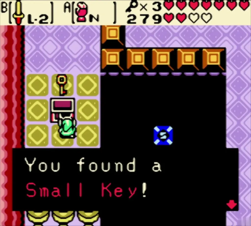 You found a Small Key message box over Link on yellow tiles