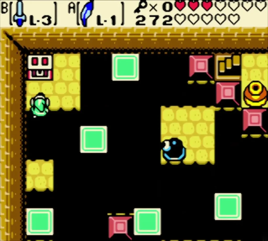 Link beside the chest in the upper-left corner of the Beamos room Link beside the chest in the upper-left corner of the Beamos room