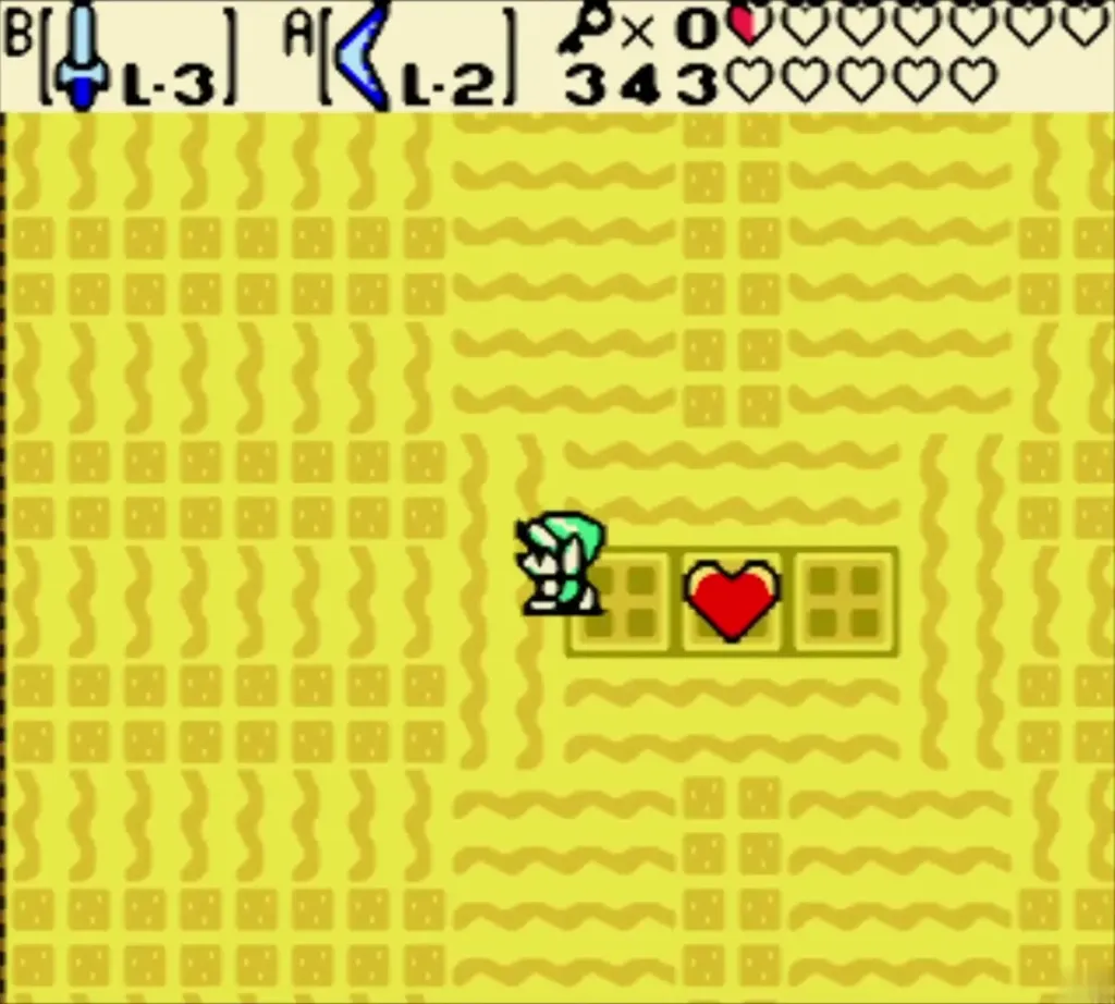 The Heart Container appearing on the tiles in the boss room after Manhandla falls The Heart Container appearing on the tiles in the boss room after Manhandla falls