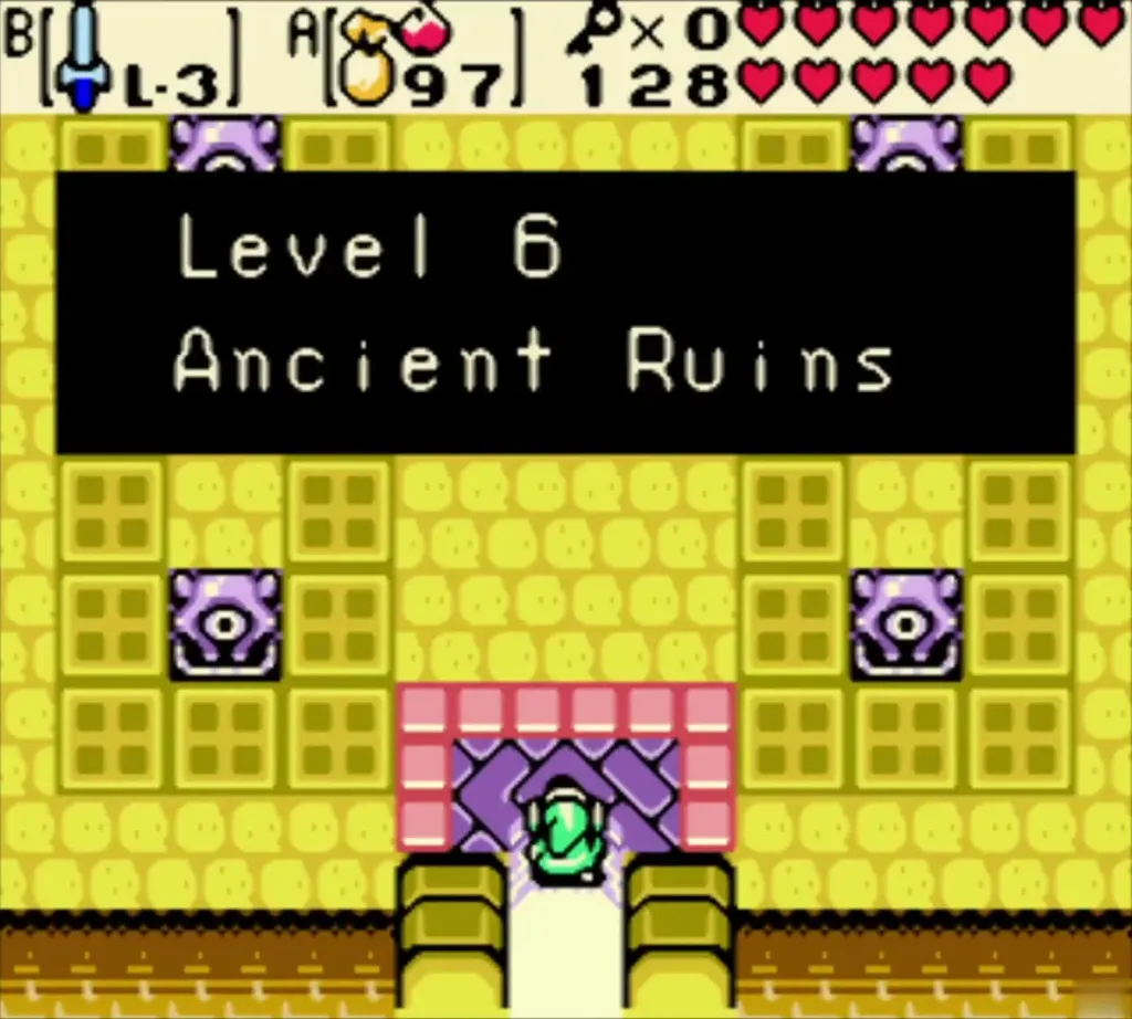 Level 6 Ancient Ruins title card over the dungeon's entrance room Level 6 Ancient Ruins title card over the dungeon's entrance room