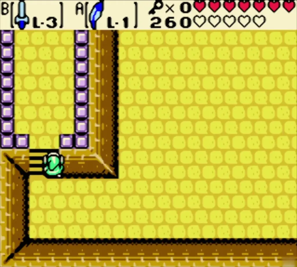 Link in the narrow corridor beside the stairs in the Ancient Ruins Link in the narrow corridor beside the stairs in the Ancient Ruins