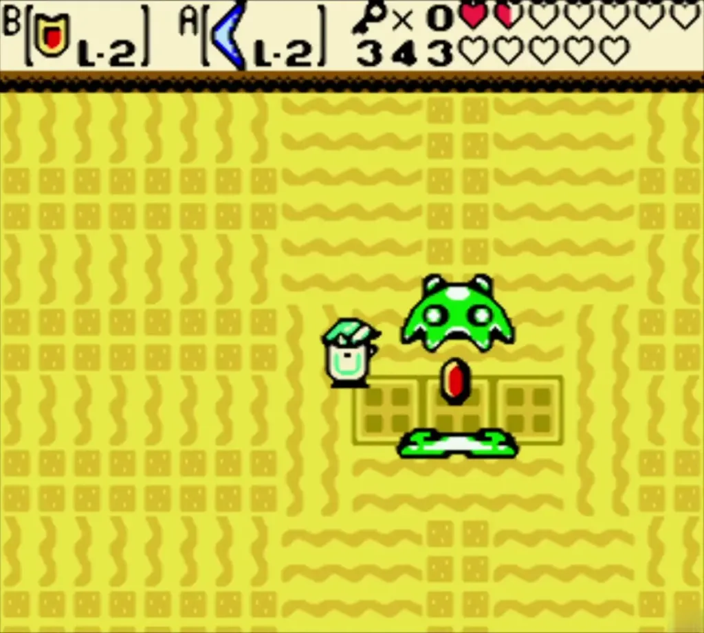 Manhandla's green core left in the boss room with Link to the left Manhandla's green core left in the boss room with Link to the left
