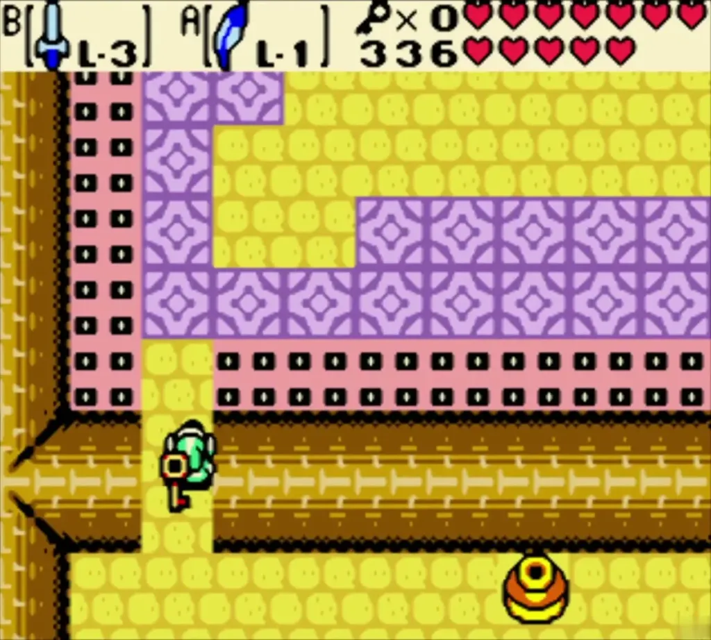 Link at the mini-boss door with the key counter back at zero Link at the mini-boss door with the key counter back at zero