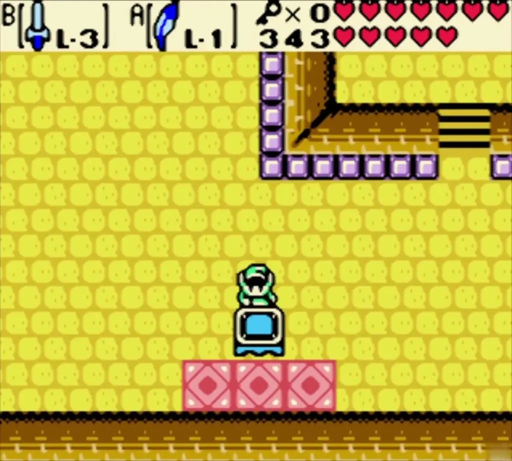Link crossing the purple-tiled trap room past the Rolling Spike Traps Link crossing the purple-tiled trap room past the Rolling Spike Traps