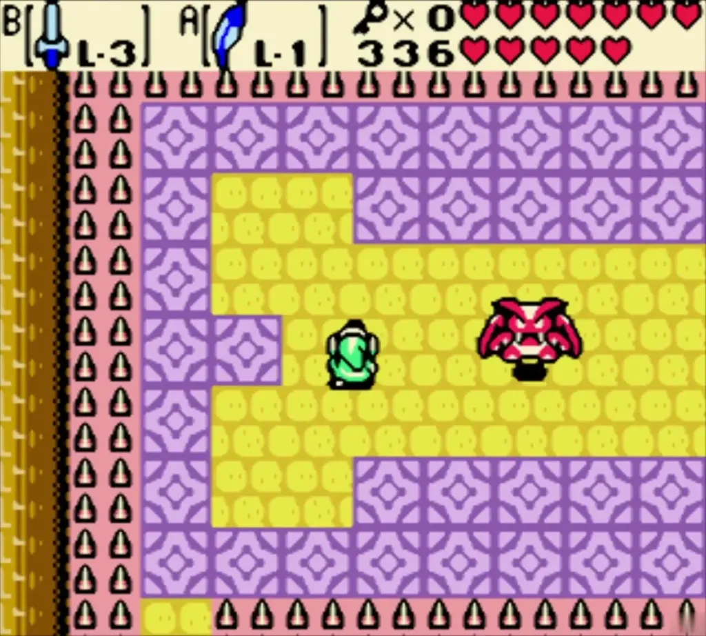 Link facing Vire in the mini-boss room of the Ancient Ruins Link facing Vire in the mini-boss room of the Ancient Ruins