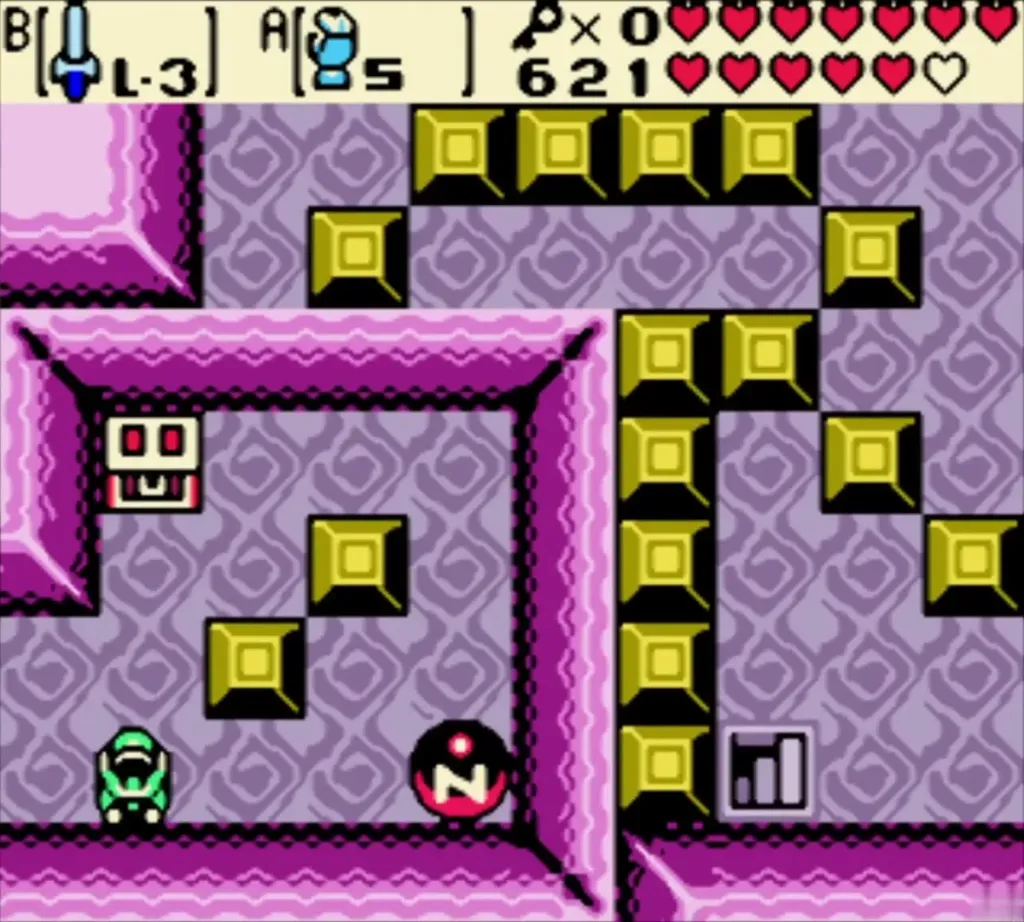 Link among yellow blocks and enemies in the crypt puzzle room Link among yellow blocks and enemies in the crypt puzzle room