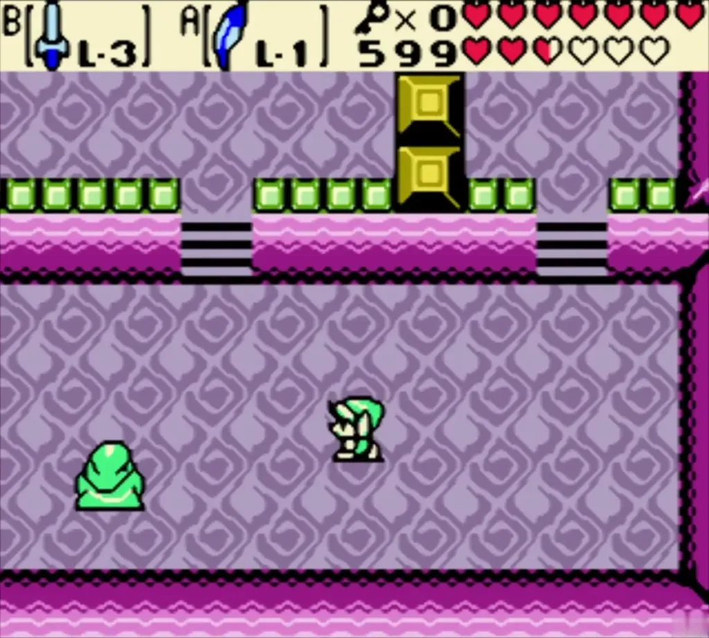 Link and a green Zol in the gauntlet room of the Explorer's Crypt Link and a green Zol in the gauntlet room of the Explorer's Crypt