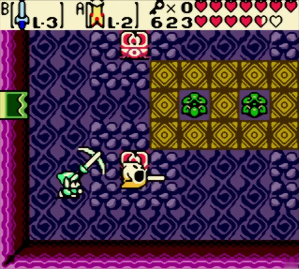 Link chasing the second Poe Sister through the gold-floor room Link chasing the second Poe Sister through the gold-floor room