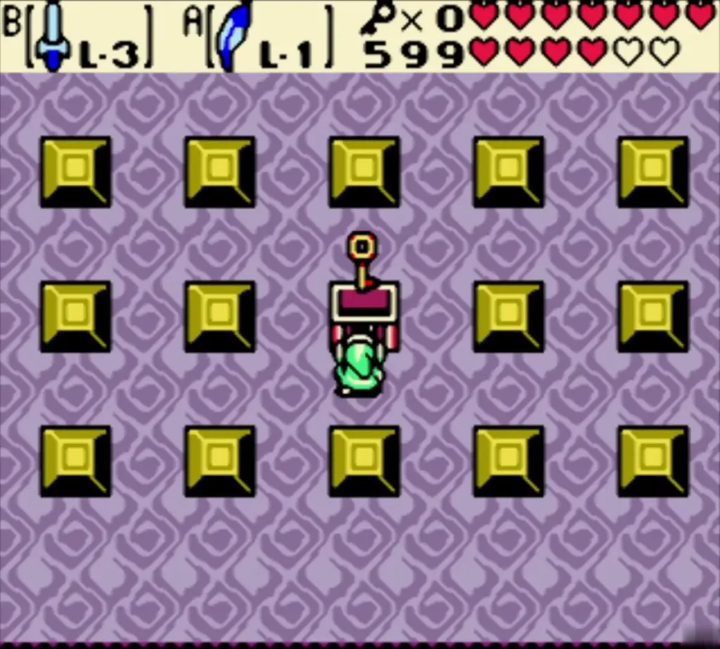 Link at an open chest with a Small Key rising above it Link at an open chest with a Small Key rising above it
