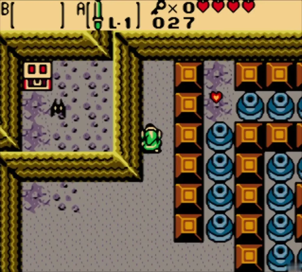 Link in the corridor beside the walled-off corner chest and a recovery heart Link in the corridor beside the walled-off corner chest and a recovery heart