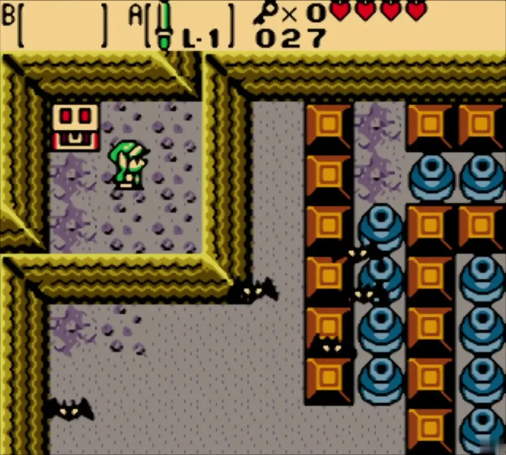 Link beside the chest in the block room after dropping through the gap Link beside the chest in the block room after dropping through the gap
