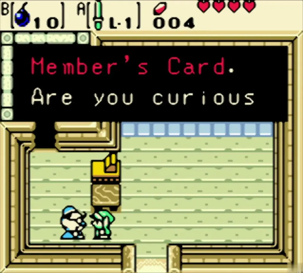 The shopkeeper mentioning the Member's Card for the back room The shopkeeper mentioning the Member's Card for the back room
