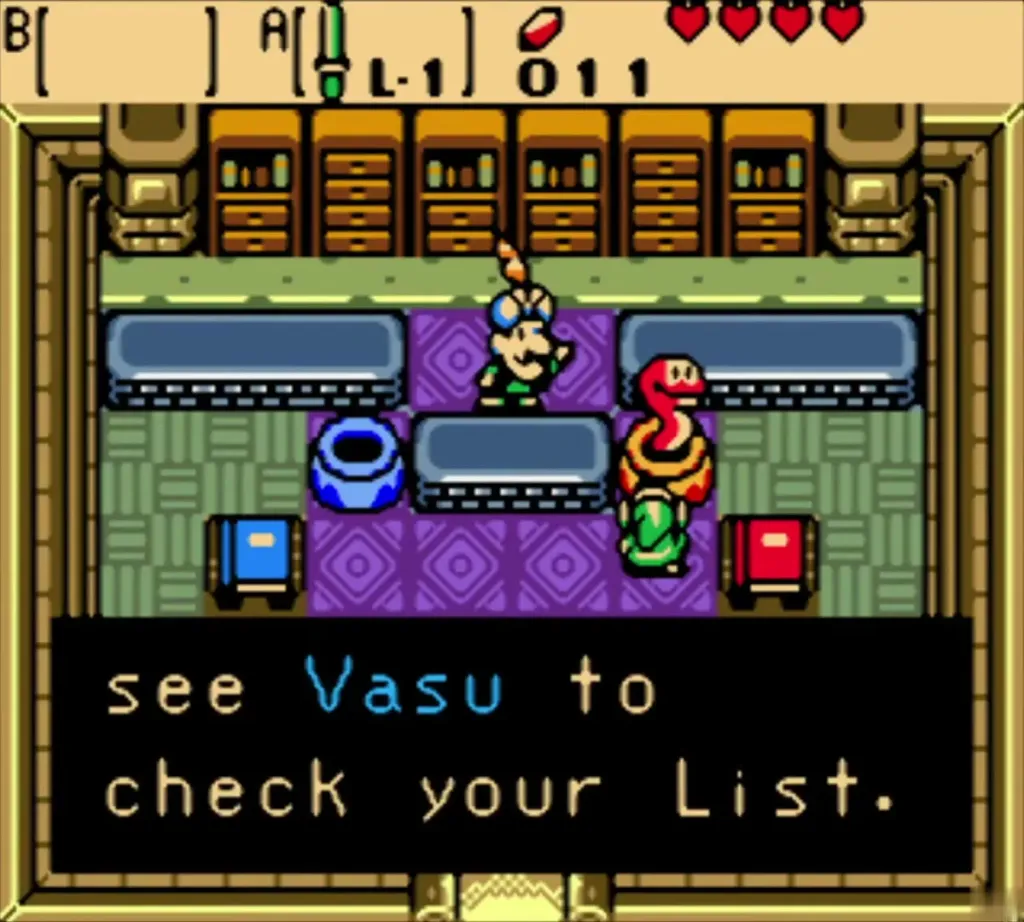 The red snake telling Link to see Vasu to check the list The red snake telling Link to see Vasu to check the list