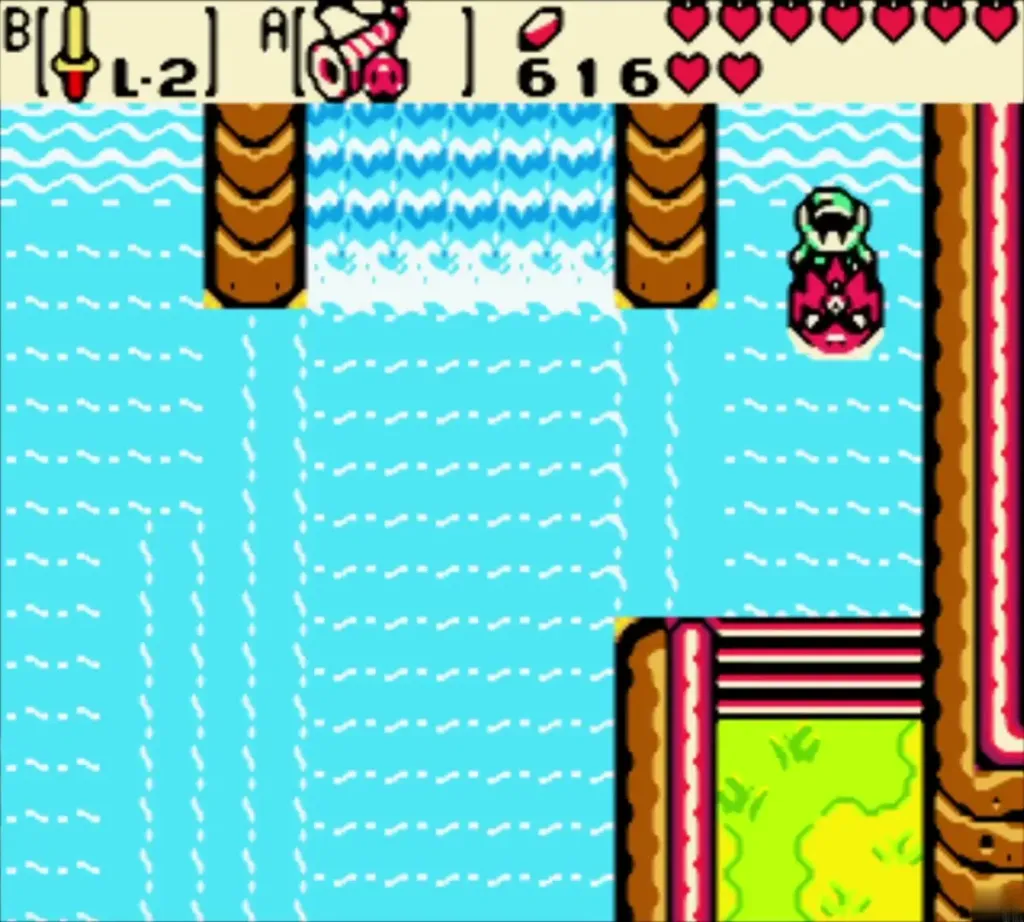 Link on Dimitri passing a waterfall on the lake Link on Dimitri passing a waterfall on the lake