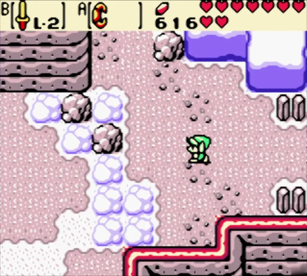 Link on the first snowy screen of Goron Mountain Link on the first snowy screen of Goron Mountain