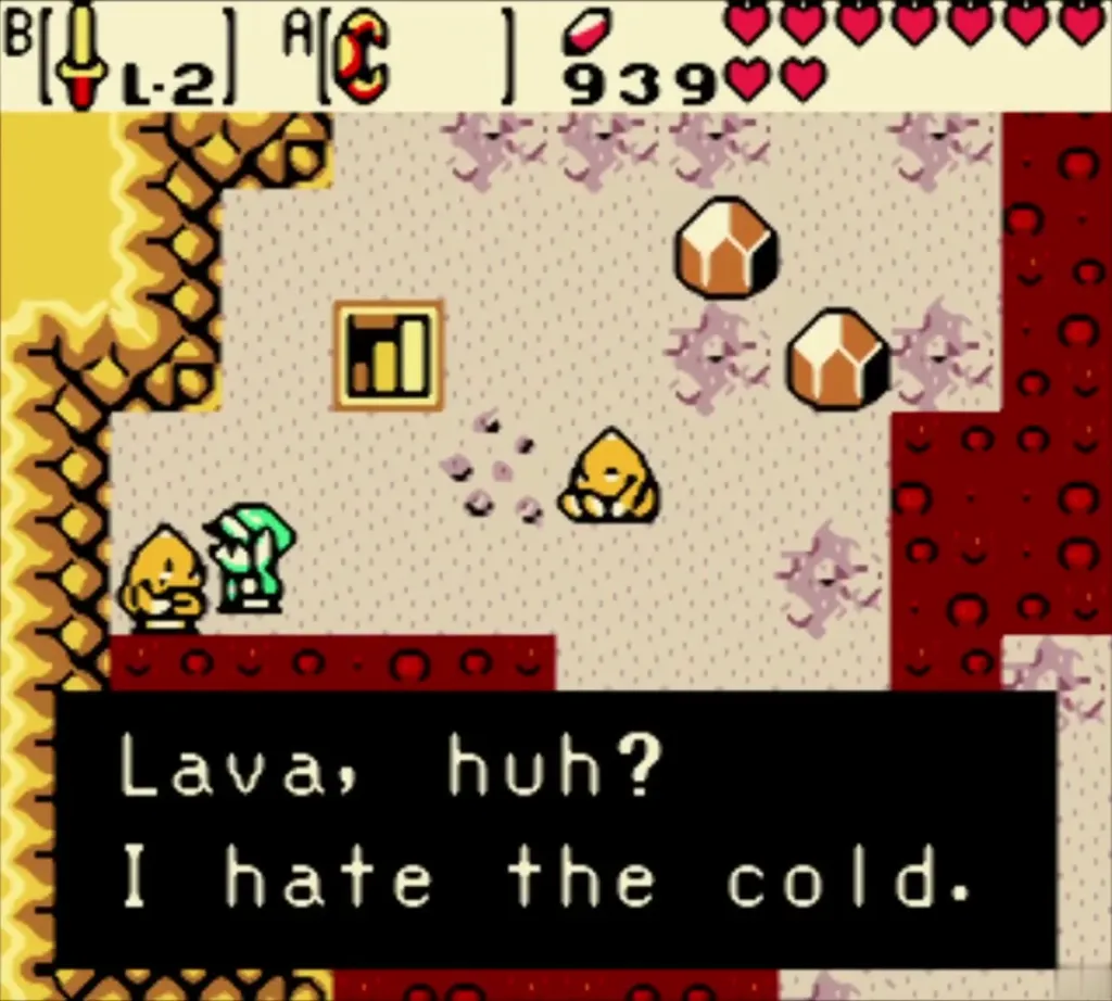 A Goron beside the lava room says he hates the cold A Goron beside the lava room says he hates the cold