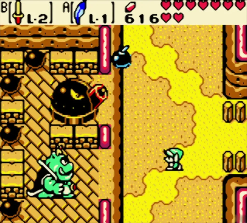 The Great Moblin at his sandy-cliff fort with bombs flying toward Link The Great Moblin at his sandy-cliff fort with bombs flying toward Link