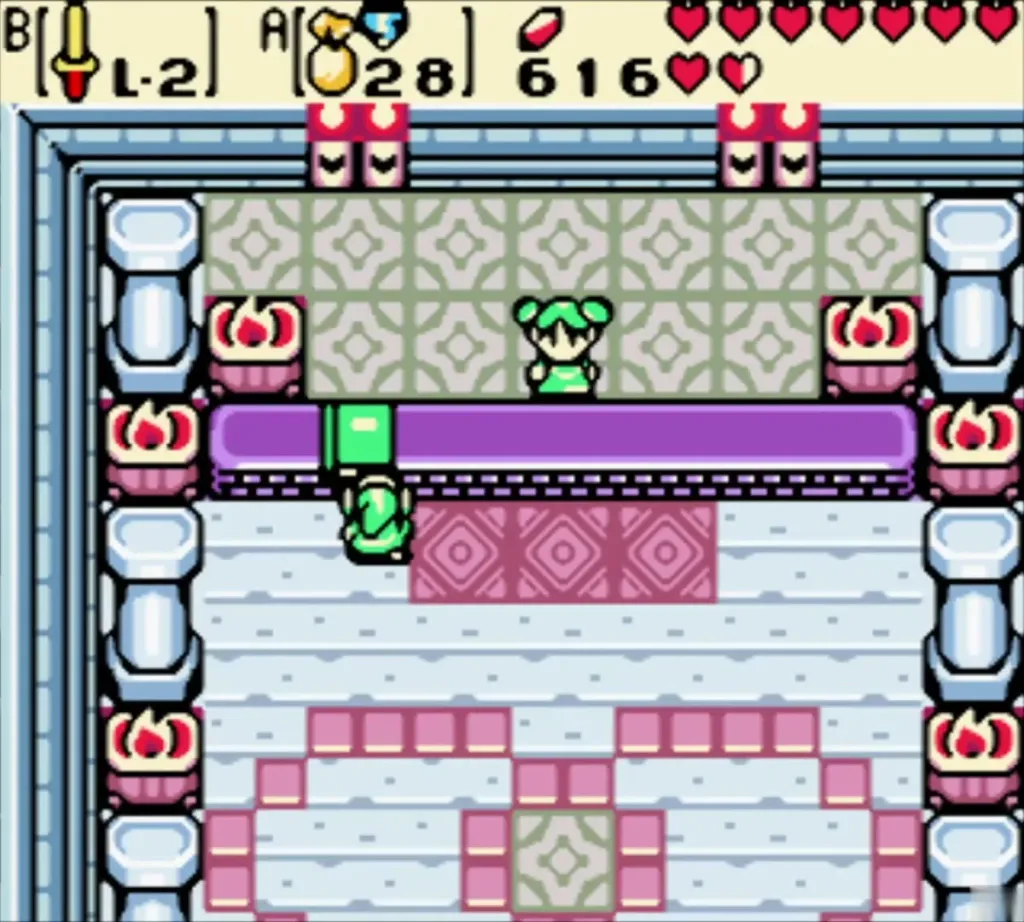 Link in the Hall of Secrets beside Farore's long purple counter Link in the Hall of Secrets beside Farore's long purple counter