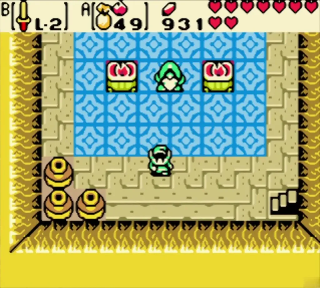 Link in the old man's cave with 931 Rupees after receiving 300 Link in the old man's cave with 931 Rupees after receiving 300