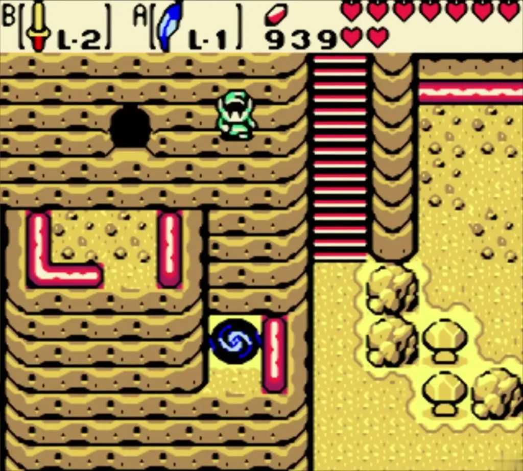 Link beside the swirl portal tile on the cliff top Link beside the swirl portal tile on the cliff top