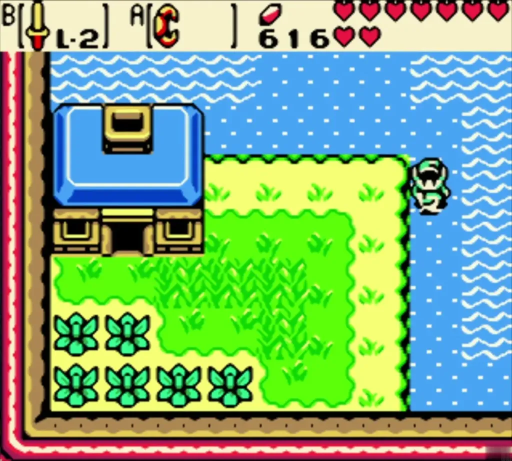 Link swimming back to the blue house on the lake Link swimming back to the blue house on the lake