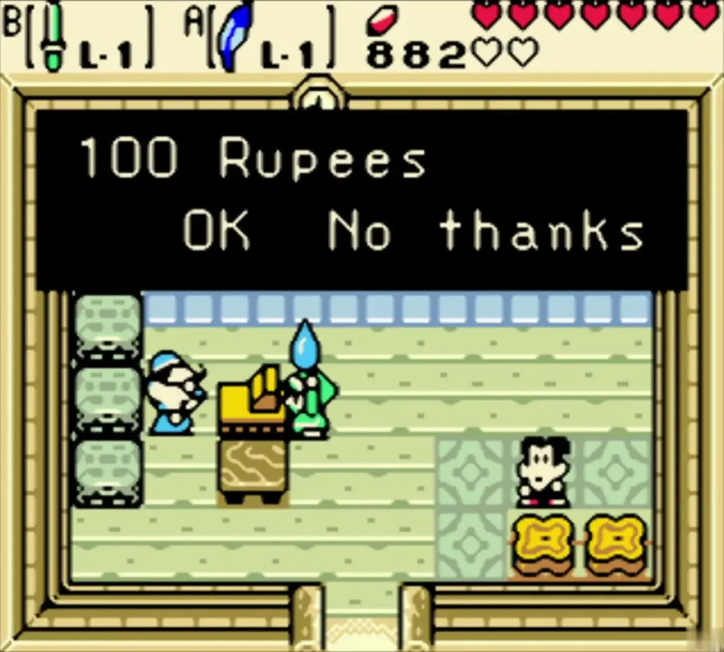 The shopkeeper offering the Gasha Seed for 100 Rupees with OK and No thanks The shopkeeper offering the Gasha Seed for 100 Rupees with OK and No thanks