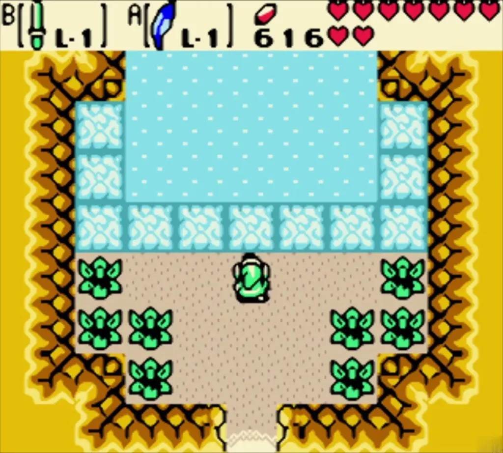 Link in the Great Fairy's cave with his heart meter filled Link in the Great Fairy's cave with his heart meter filled