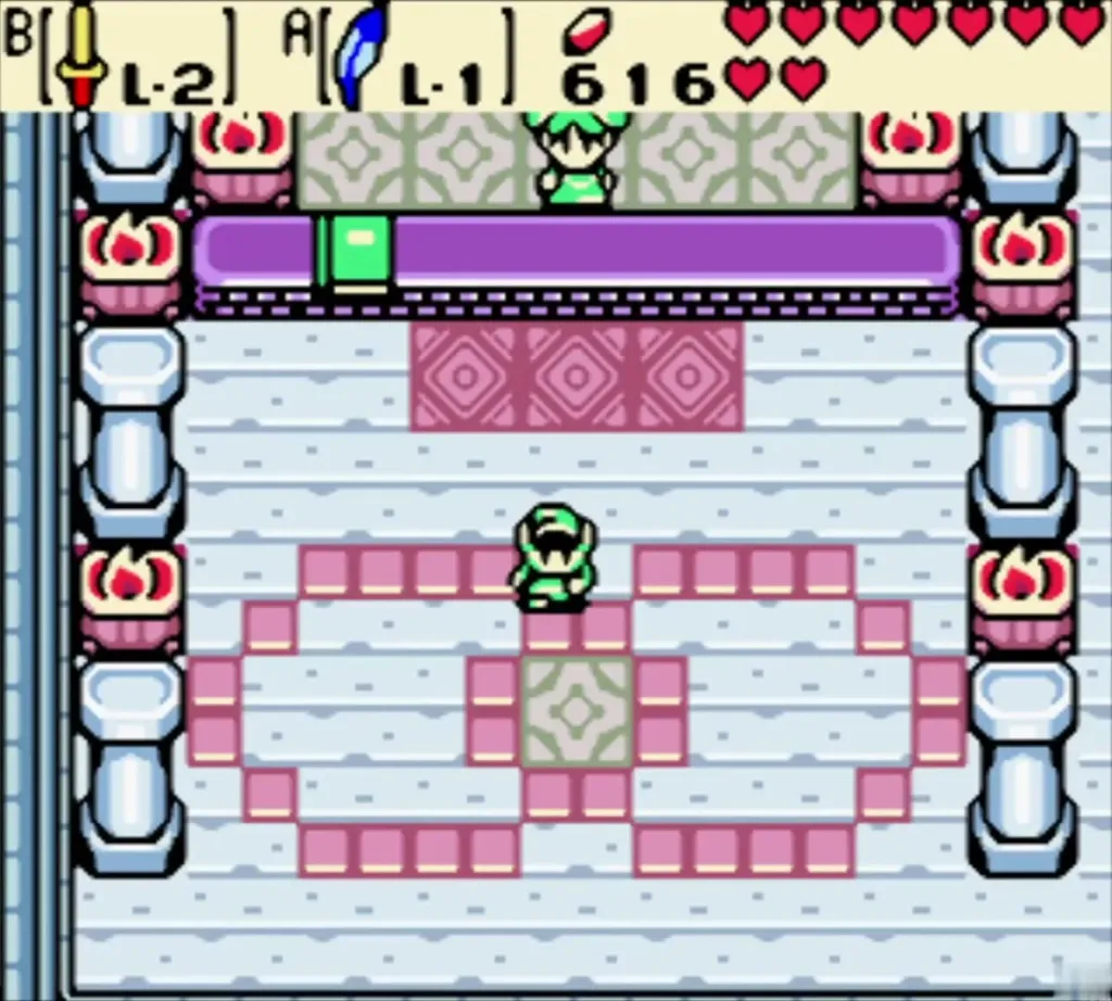 Link heading for the exit of the Hall of Secrets with Farore behind him Link heading for the exit of the Hall of Secrets with Farore behind him