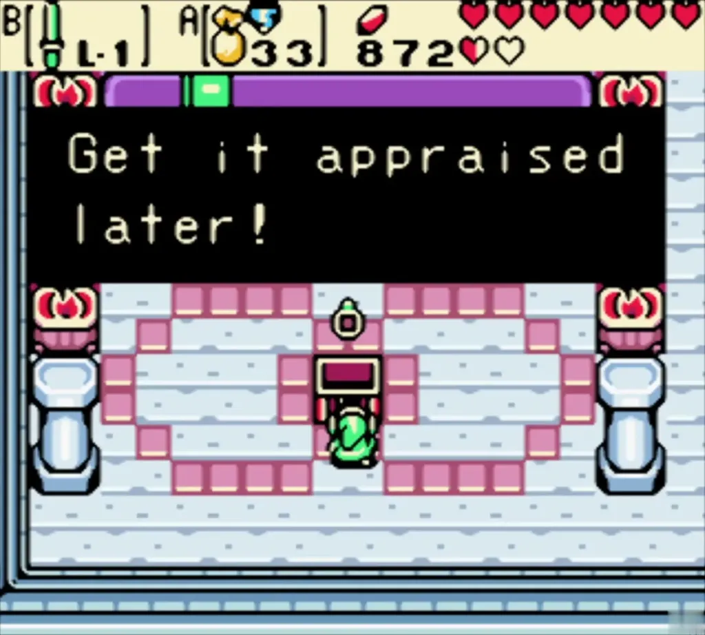 Link holding up a ring from the chest with the You got a ring message complete Link holding up a ring from the chest with the You got a ring message complete