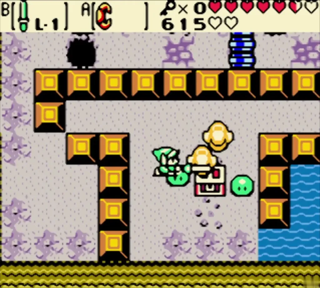 Link fighting a Zol and a Gel beside the chest in the ladder room Link fighting a Zol and a Gel beside the chest in the ladder room