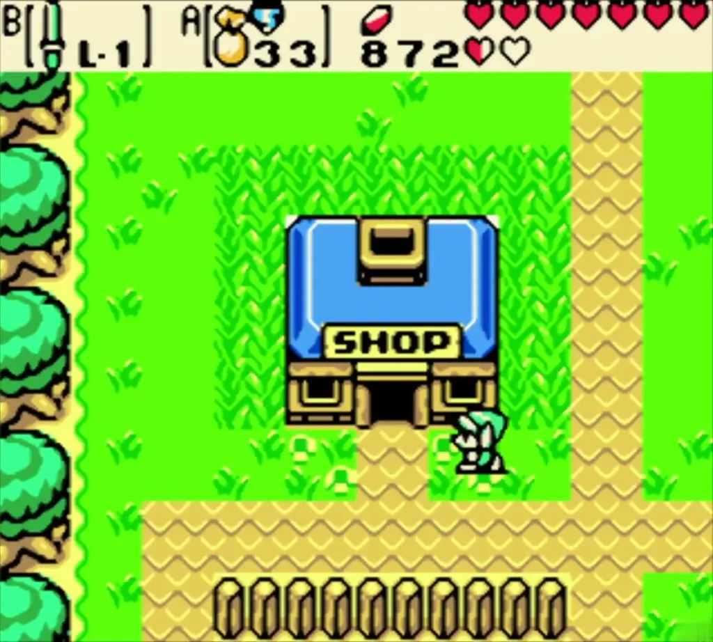 Link beside the blue-roofed village shop on the way to the Maku Tree Link beside the blue-roofed village shop on the way to the Maku Tree
