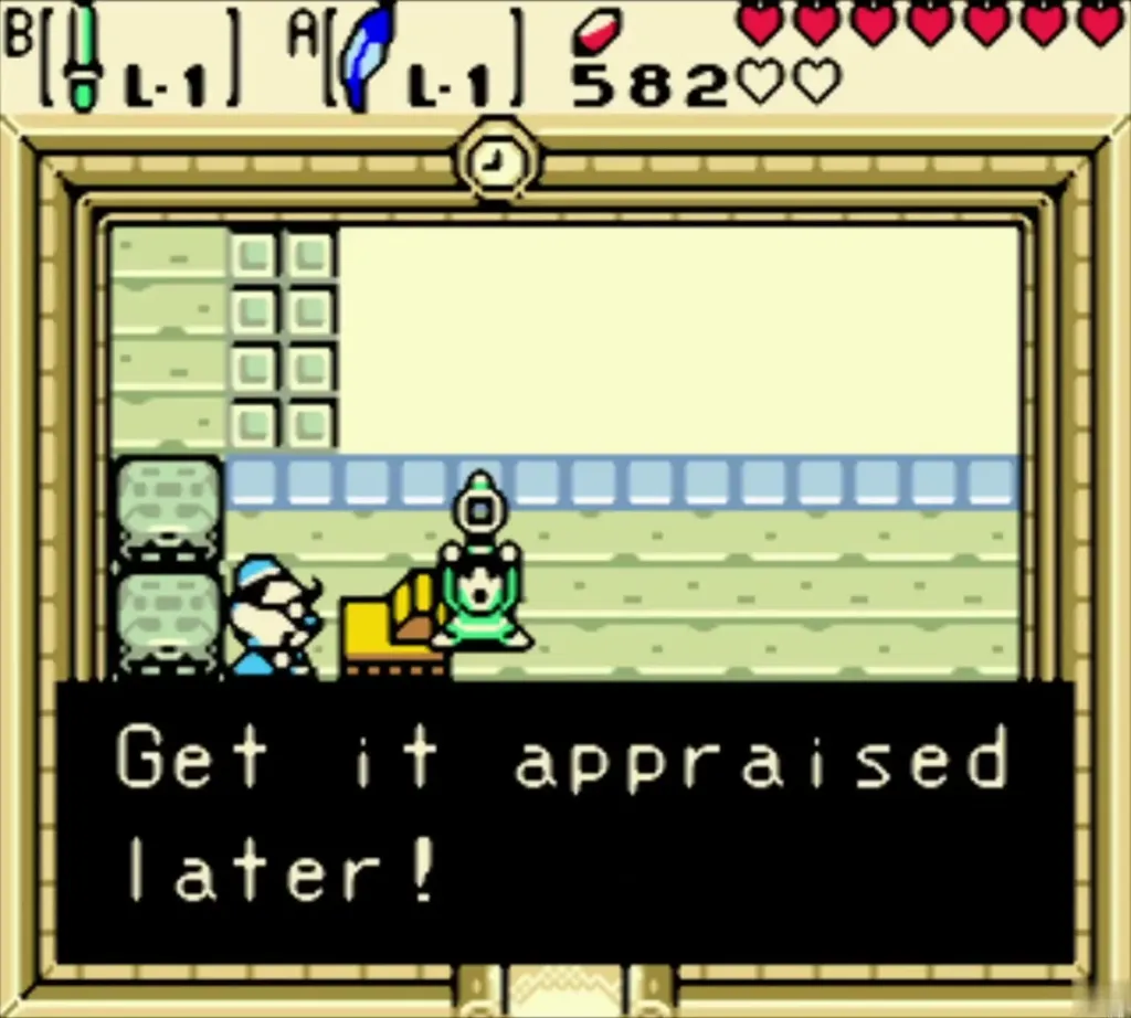 Link holding up the Magical Ring with the get it appraised later message complete Link holding up the Magical Ring with the get it appraised later message complete