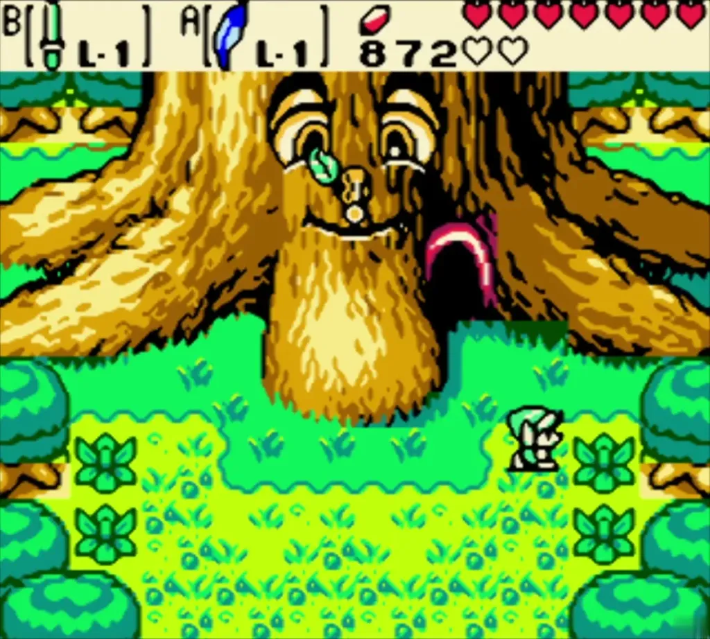 Link standing before the Maku Tree about to enter its trunk Link standing before the Maku Tree about to enter its trunk
