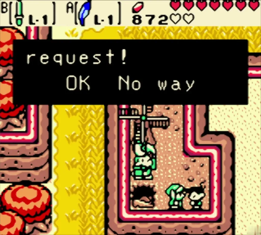The pupil asking Link to take his request with OK and No way choices The pupil asking Link to take his request with OK and No way choices