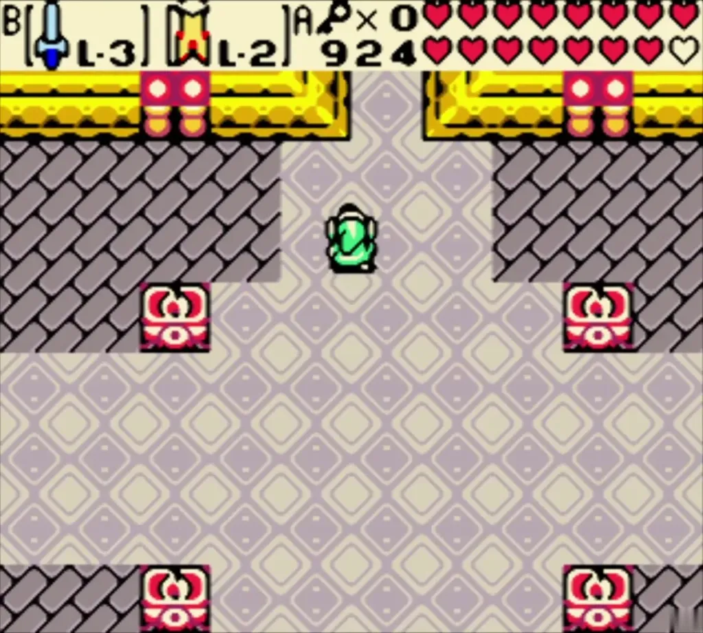 Link in a castle room with a Floormaster near the left wall Link in a castle room with a Floormaster near the left wall